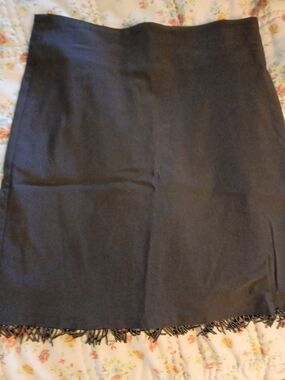 Cache Black Pencil Skirt with Fringe Trim